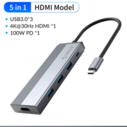 USB TYPE C (5SXH-GY) to 3 USB 3.0+1HDMI+1 PD